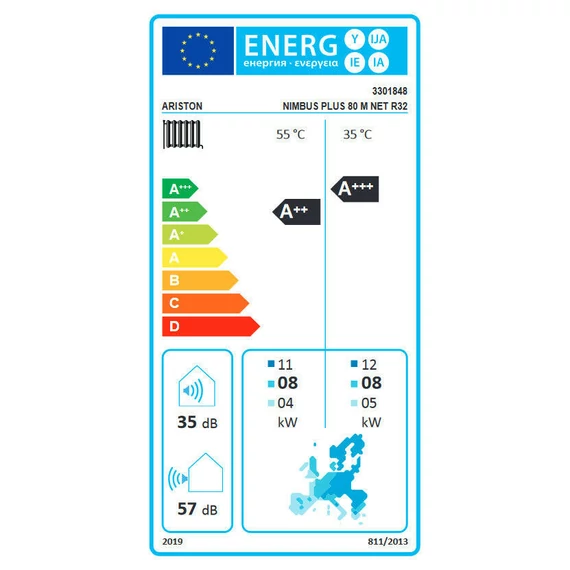 Ariston Nimbus Plus 80 M NET R32 monob. hősziv. 8 kW, fali beltérivel, 1 fütőkör, 1 fázis