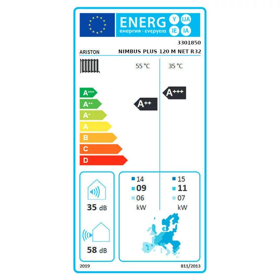Ariston Nimbus Plus 120 M NET R32 monob. hősziv. 12 kW, fali beltérivel, 1 fütőkör, 1 fázis