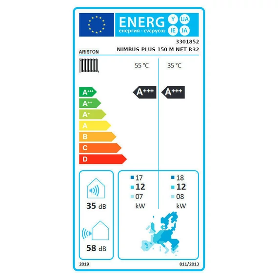 Ariston Nimbus Plus 150 M NET R32 monob. hősziv. 15 kW, fali beltérivel, 1 fütőkör, 1 fázis