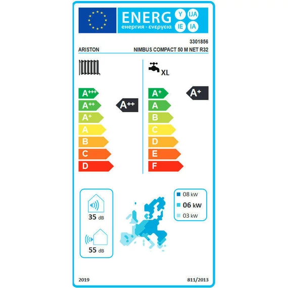 Ariston Nimbus Compact 50 M NET R32 monob. hősziv. 5 kW, beltéri+180l HMV, 1 fütőkör, 1 fázis