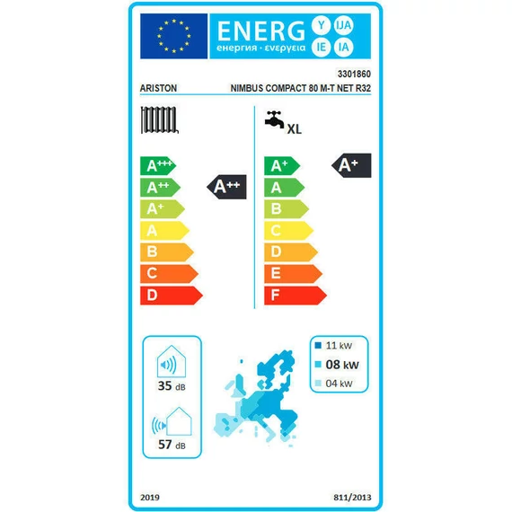 Ariston Nimbus Compact 80 M-T NET R32 monob. hősziv. 8 kW, beltéri+180l HMV, 1 fütőkör, 3 fázis