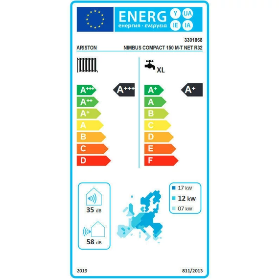 Ariston Nimbus Compact 150 M-T NET R32 monob. hősziv. 15 kW, beltéri+180l HMV, 1 fütőkör, 3 fázis
