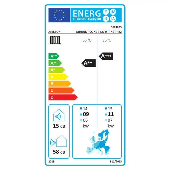 Ariston Nimbus Pocket 120 M-T NET R32 monob. hősziv. 12 kW, 1 fütőkör, 3 fázis
