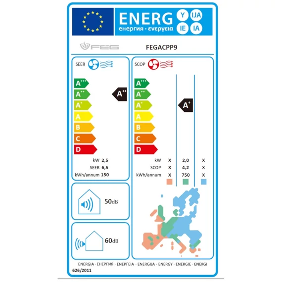 FÉG mono split klíma szett 2.5 kW, A++; WIFI vezérlés, csepptálcafűtés (FEGACPP9)