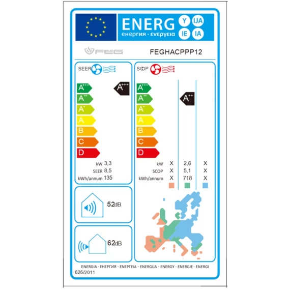 FÉG mono split klíma szett 3.5 kW, A+++; WIFI vezérlés, csepptálcafűtés (FEGACPPP12)