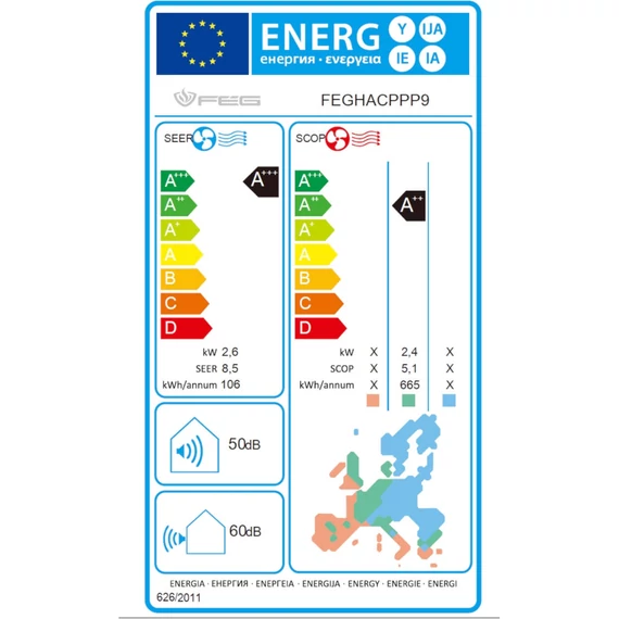 FÉG mono split klíma szett 2.5 kW, A+++; WIFI vezérlés, csepptálcafűtés (FEGACPPP9)