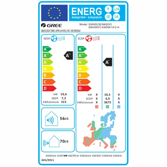 Gree multi split klíma kültéri egység 10.6 kW - max. 4 beltéri GWHD(36)NK6OO