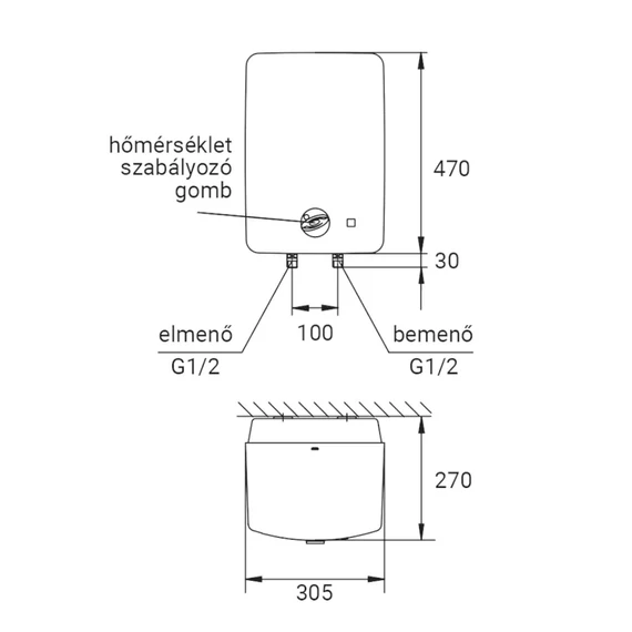 Hajdu FT 10 vízmelegítő felső elhelyezésű hagyományos csapteleppel (2121221111)