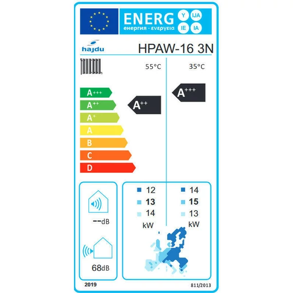 Hajdu HPAW-16 levegő-víz fűtési/hűtési hőszivattyú 16kW, 3fázis, R32