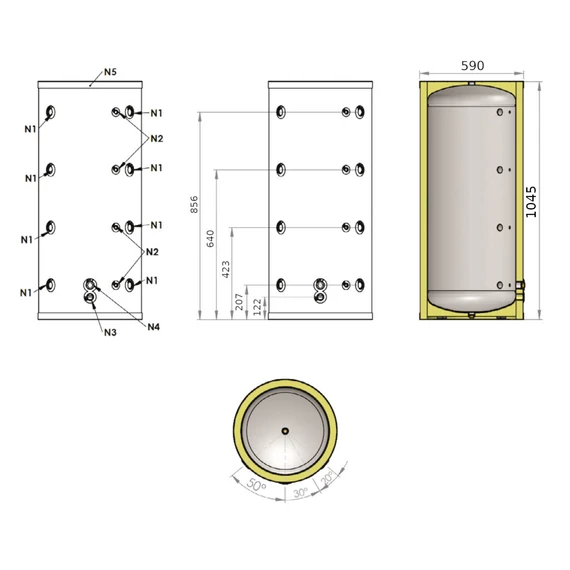 Install Storax Terra puffertároló, 160l, hőcserélő nélkül, PU szigeteléssel, álló