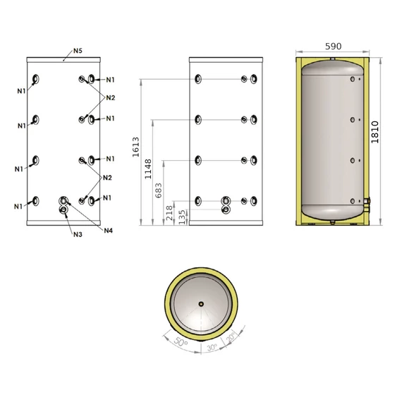 Install Storax Terra puffertároló, 300l, hőcserélő nélkül, PU szigeteléssel, álló